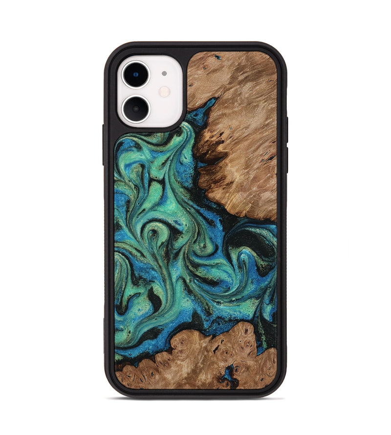 iPhone 11 Wood Phone Case - Marva (Teal & Gold, 818127)