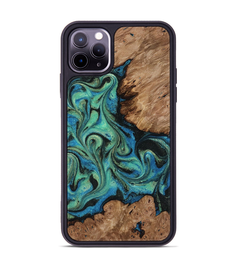 iPhone 11 Pro Max Wood Phone Case - Marva (Teal & Gold, 818127)