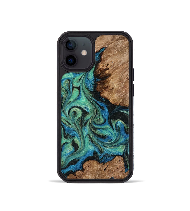 iPhone 12 mini Wood Phone Case - Marva (Teal & Gold, 818127)