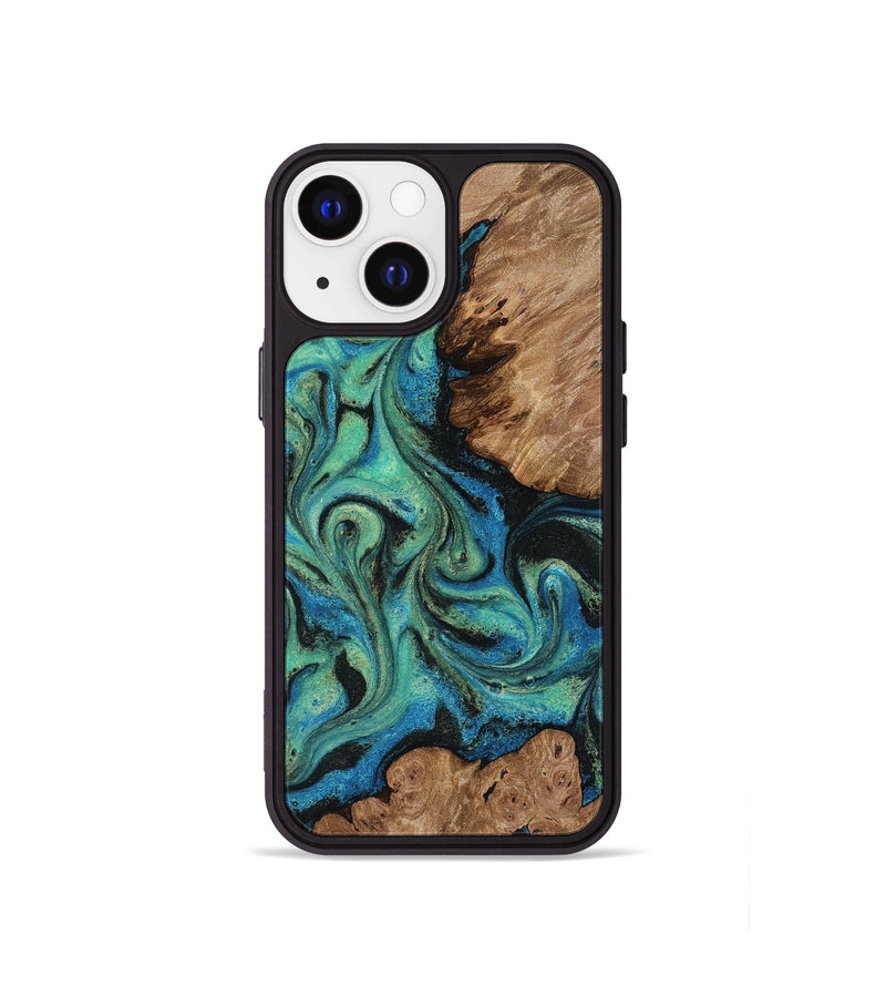 iPhone 13 mini Wood Phone Case - Marva (Teal & Gold, 818127)