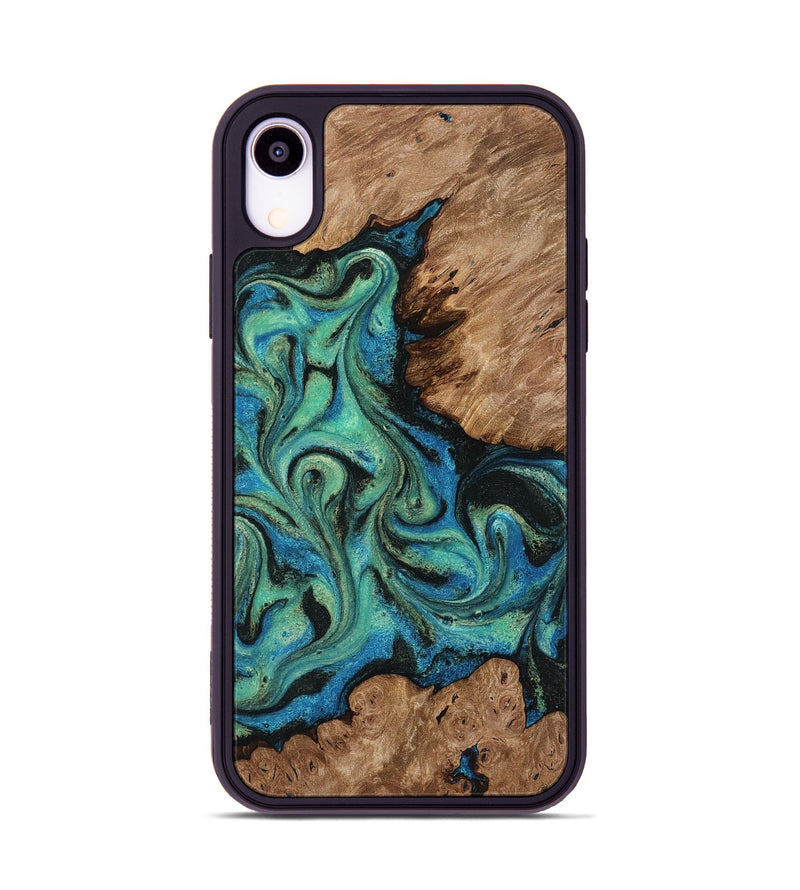 iPhone Xr Wood Phone Case - Marva (Teal & Gold, 818127)
