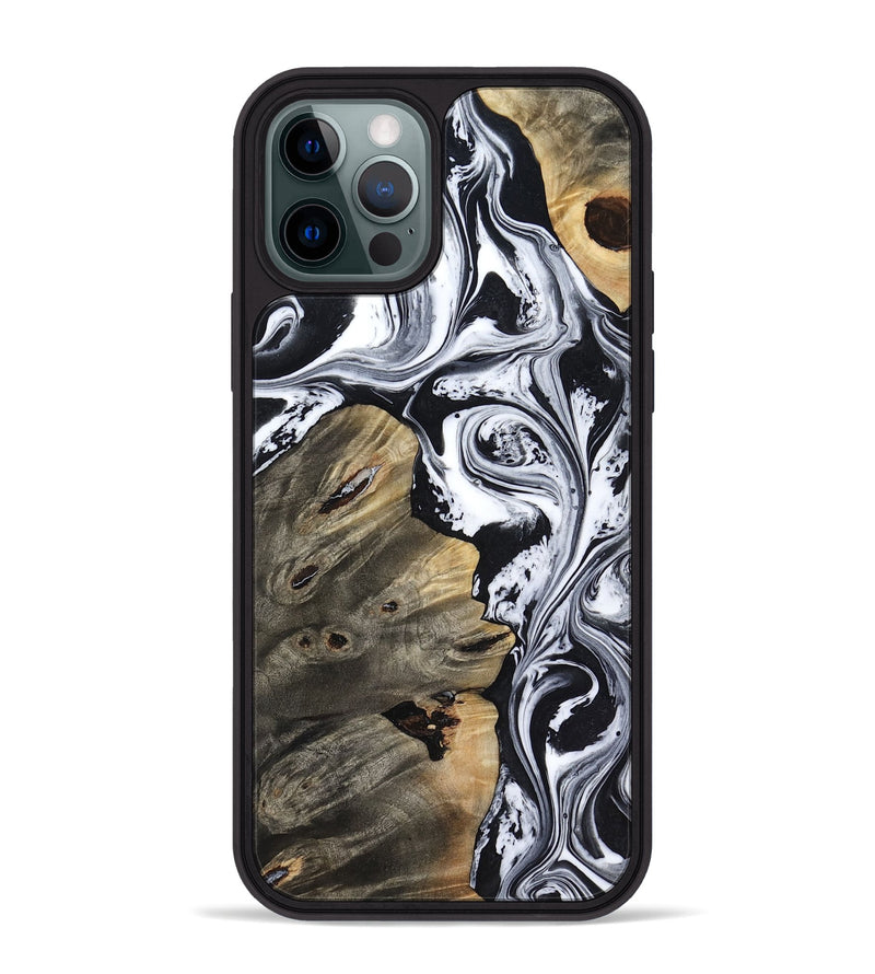 iPhone 12 Pro Max Wood Phone Case - Aisha (Black & White, 818137)