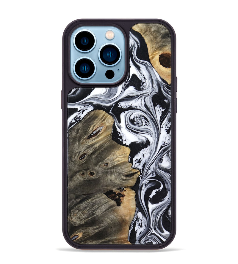 iPhone 14 Pro Max Wood Phone Case - Aisha (Black & White, 818137)