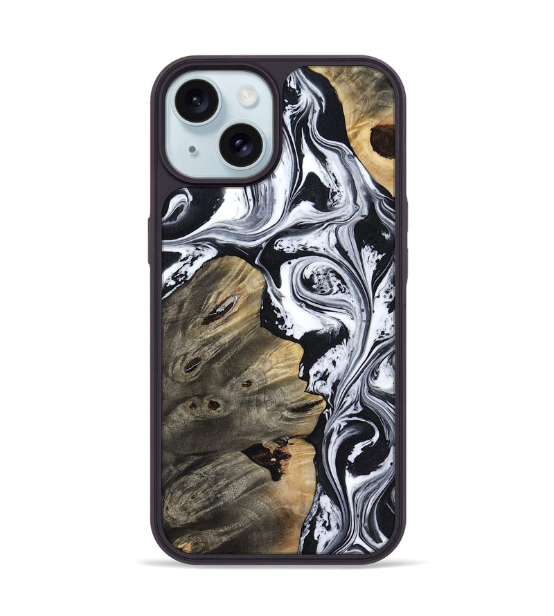 iPhone 15 Wood Phone Case - Aisha (Black & White, 818137)