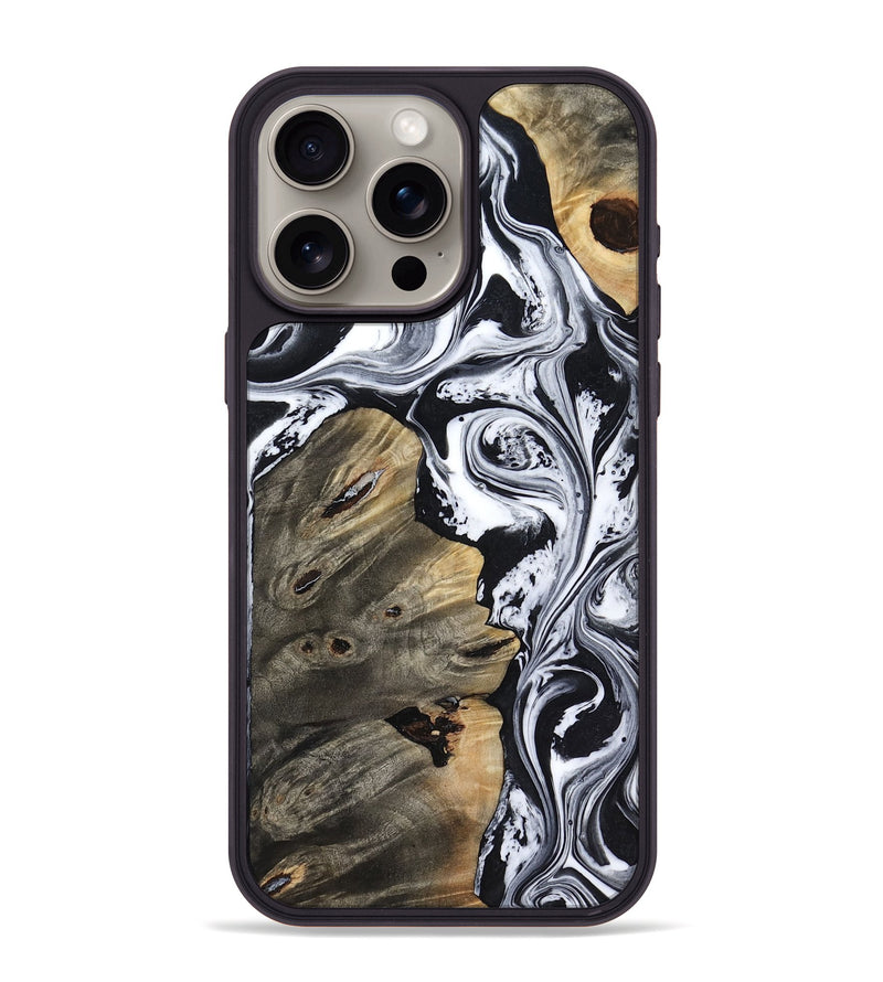 iPhone 15 Pro Max Wood Phone Case - Aisha (Black & White, 818137)