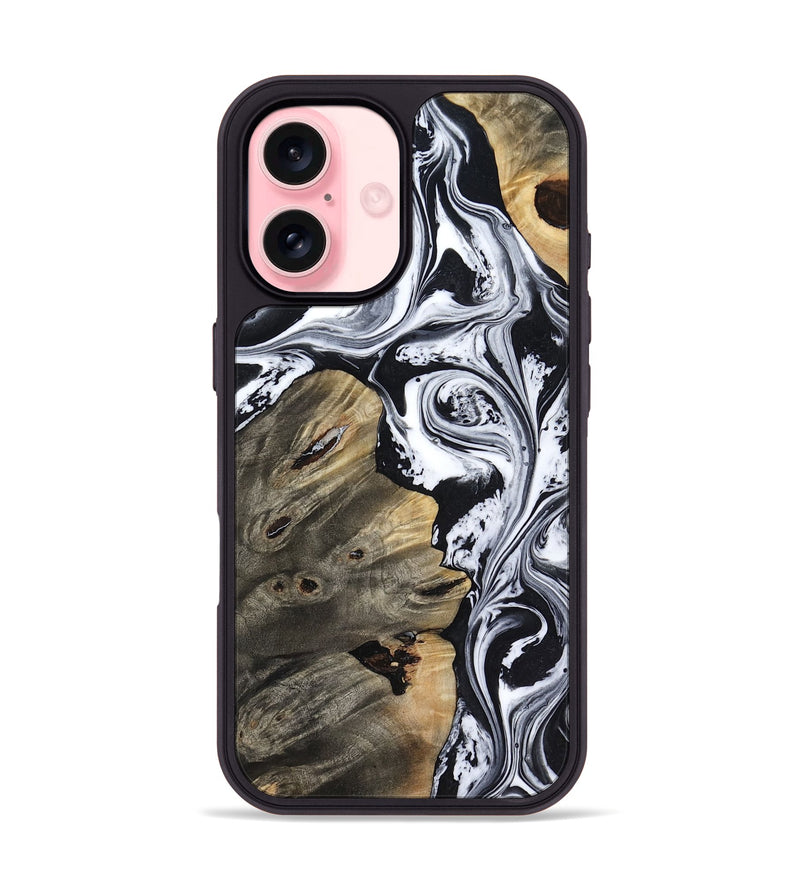 iPhone 16 Wood Phone Case - Aisha (Black & White, 818137)