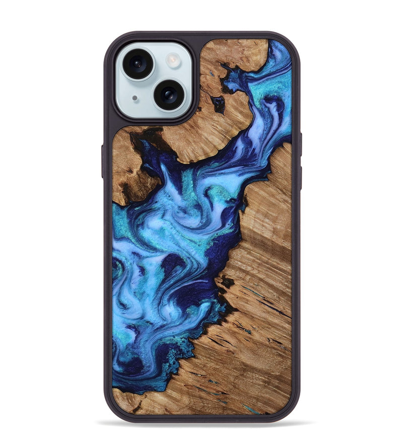 iPhone 15 Plus Wood Phone Case - Dirk (Blue, 818184)