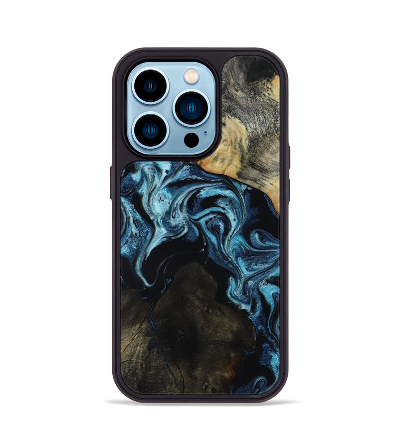 iPhone 14 Pro Wood Phone Case - Dalia (Blue, 818185)