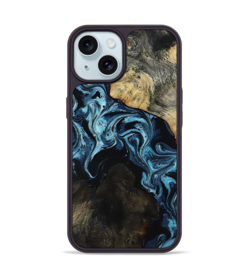 iPhone 15 Wood Phone Case - Dalia (Blue, 818185)