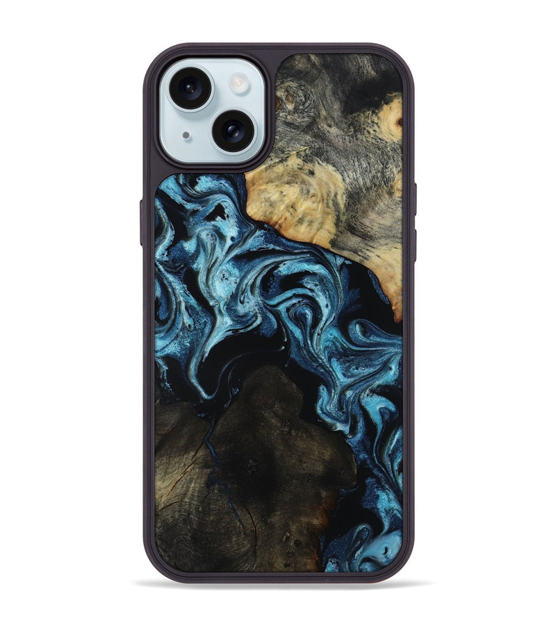 iPhone 15 Plus Wood Phone Case - Dalia (Blue, 818185)