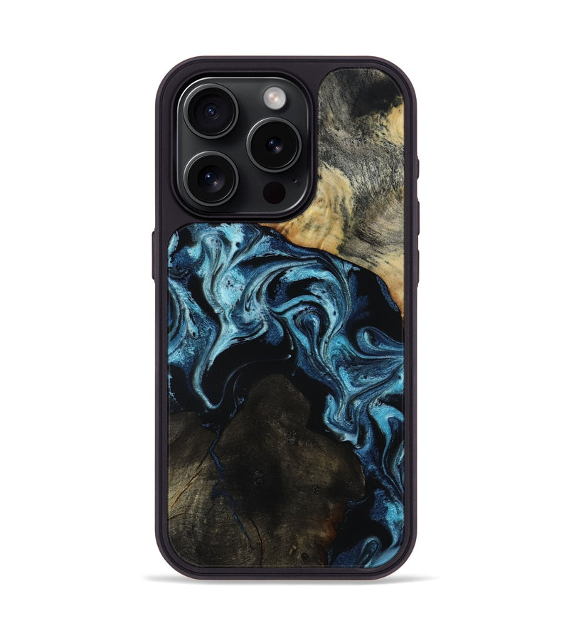 iPhone 15 Pro Wood Phone Case - Dalia (Blue, 818185)