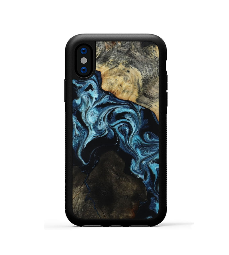 iPhone Xs Wood Phone Case - Dalia (Blue, 818185)