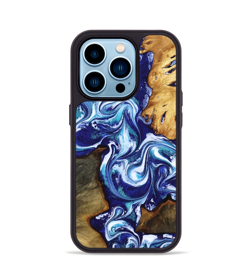 iPhone 14 Pro Wood Phone Case - Brayan (Blue, 818186)