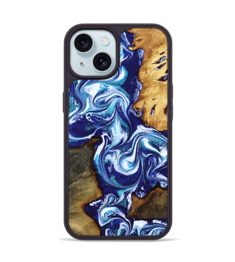 iPhone 15 Wood Phone Case - Brayan (Blue, 818186)
