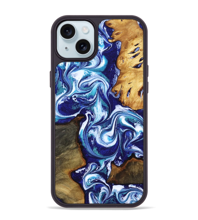 iPhone 15 Plus Wood Phone Case - Brayan (Blue, 818186)