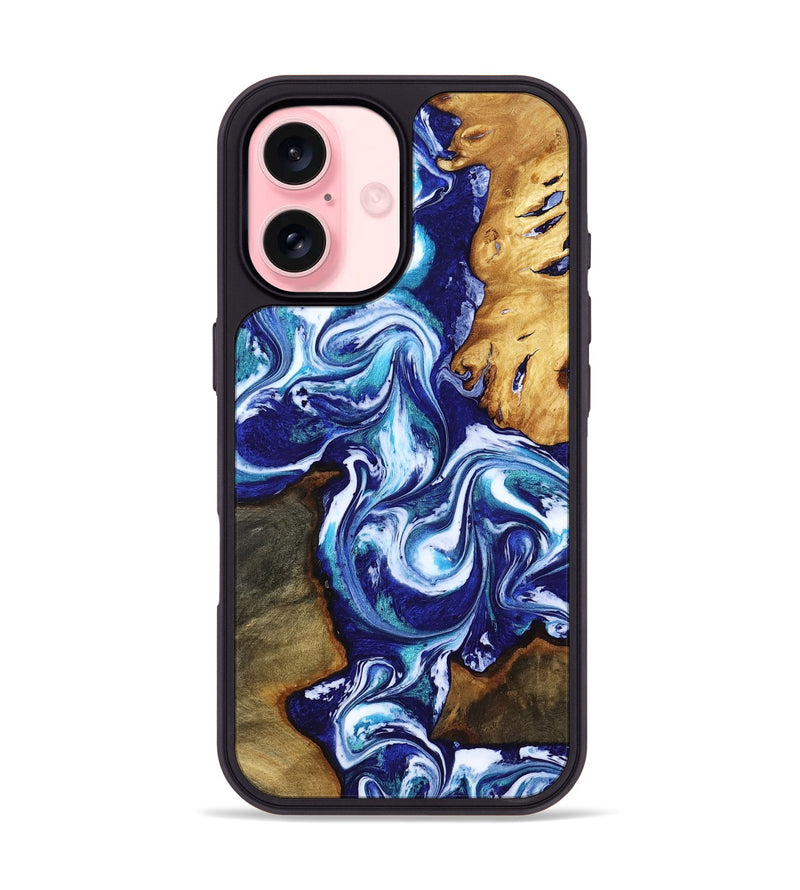 iPhone 16 Wood Phone Case - Brayan (Blue, 818186)