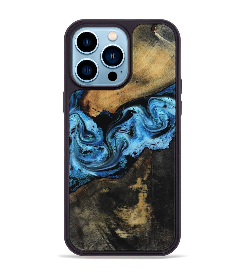 iPhone 14 Pro Max Wood Phone Case - Issac (Blue, 818188)