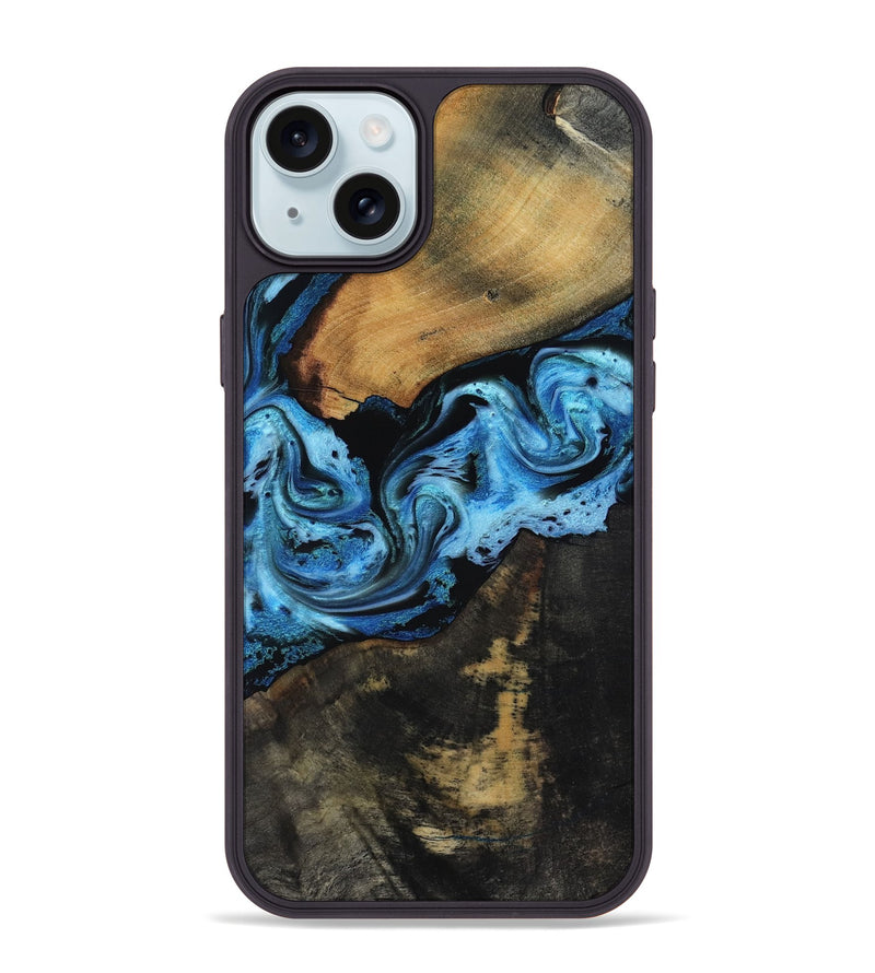iPhone 15 Plus Wood Phone Case - Issac (Blue, 818188)