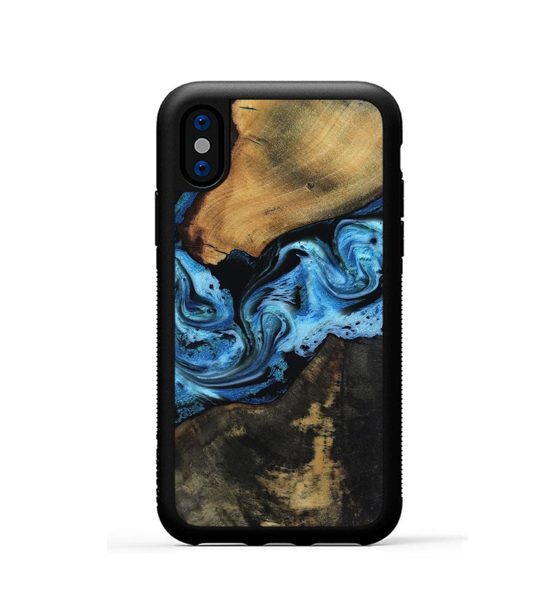 iPhone Xs Wood Phone Case - Issac (Blue, 818188)