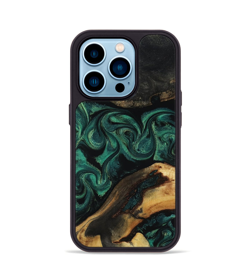 iPhone 14 Pro Wood Phone Case - Vicky (Green, 818190)