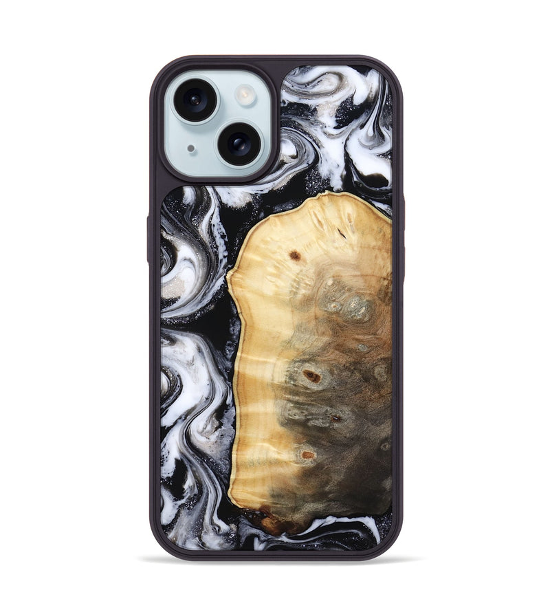 iPhone 15 Wood Phone Case - Kylan (Black & White, 818201)