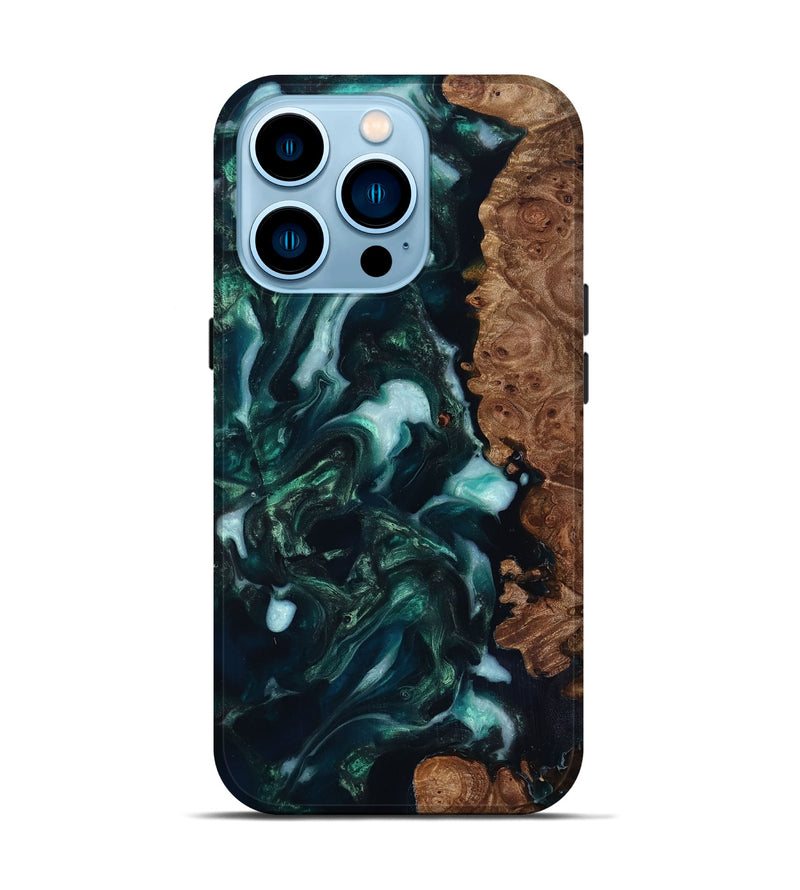 iPhone 14 Pro Wood Live Edge Phone Case - Bettye (Green, 818237)
