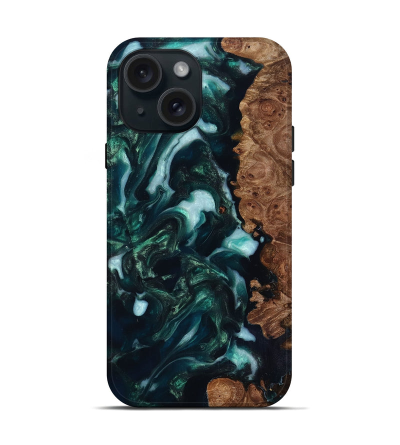 iPhone 15 Wood Live Edge Phone Case - Bettye (Green, 818237)
