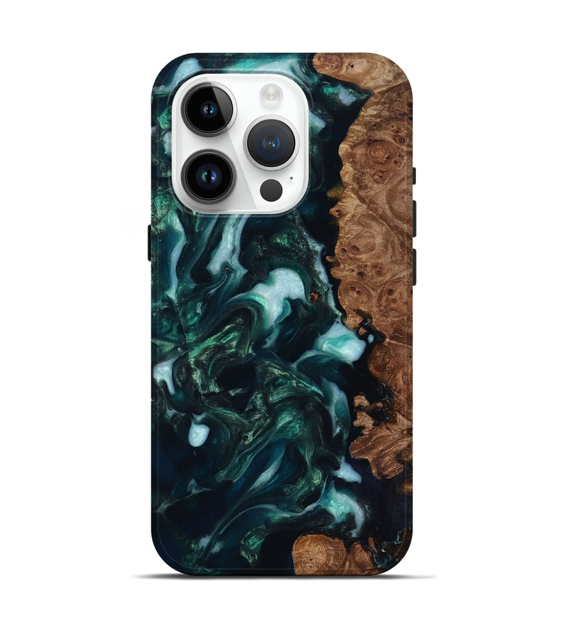 iPhone 15 Pro Wood Live Edge Phone Case - Bettye (Green, 818237)