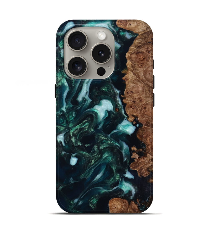 iPhone 16 Pro Wood Live Edge Phone Case - Bettye (Green, 818237)