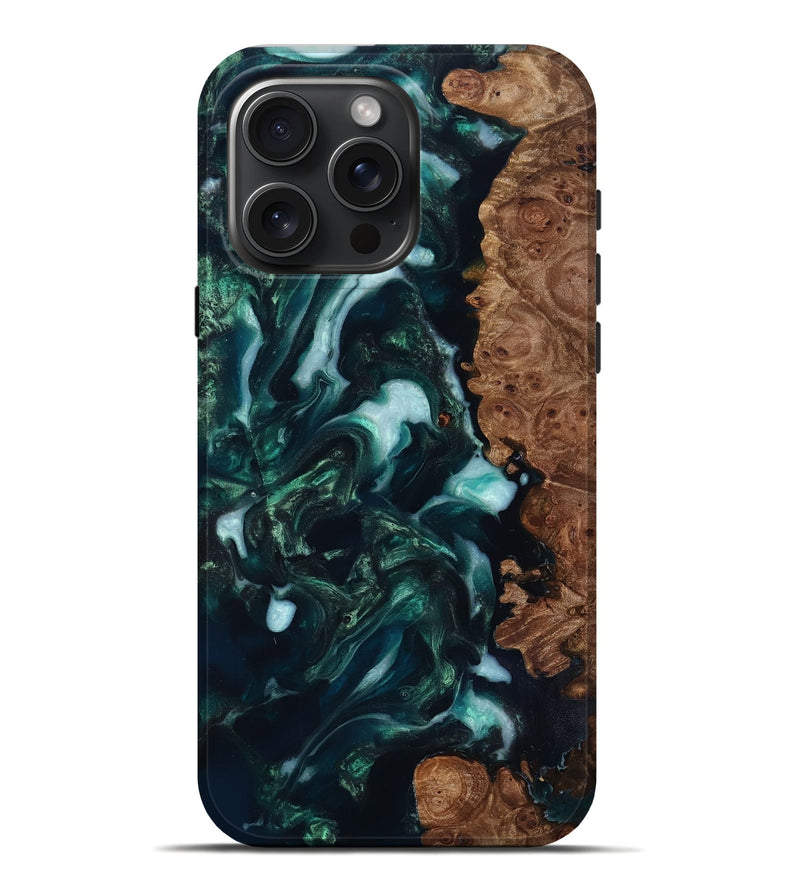 iPhone 16 Pro Max Wood Live Edge Phone Case - Bettye (Green, 818237)