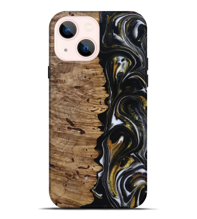 iPhone 14 Plus Wood Live Edge Phone Case - Alberto (Black & White, 818239)