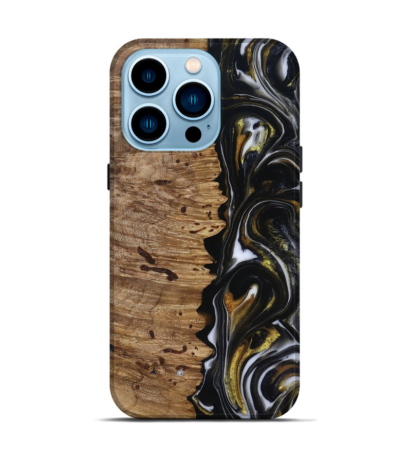 iPhone 14 Pro Wood Live Edge Phone Case - Alberto (Black & White, 818239)