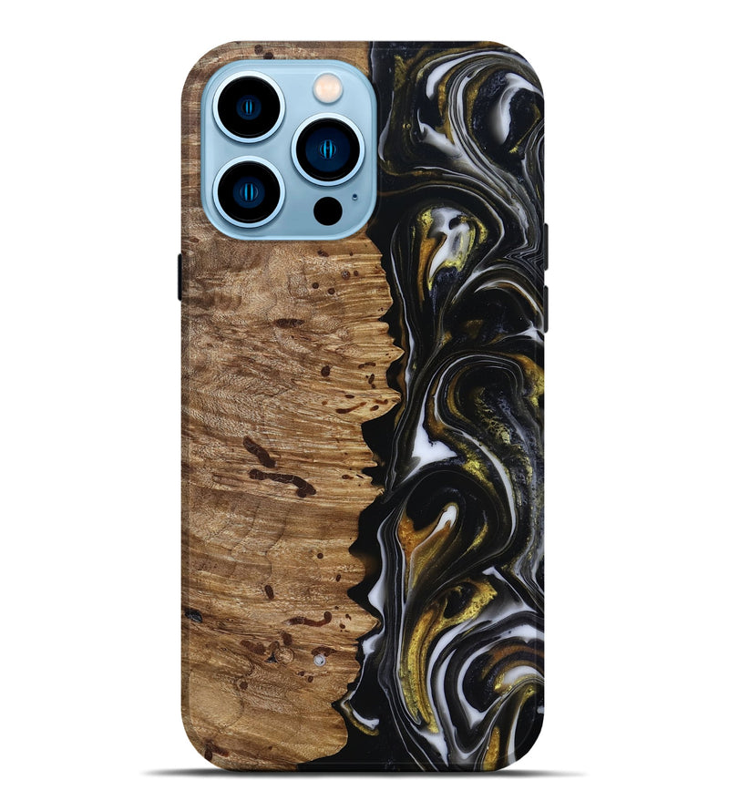 iPhone 14 Pro Max Wood Live Edge Phone Case - Alberto (Black & White, 818239)