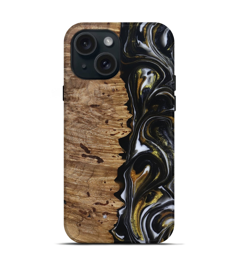 iPhone 15 Wood Live Edge Phone Case - Alberto (Black & White, 818239)