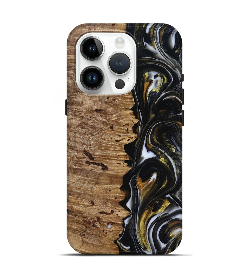 iPhone 15 Pro Wood Live Edge Phone Case - Alberto (Black & White, 818239)