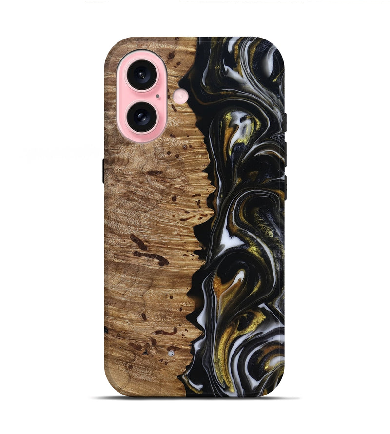 iPhone 16 Wood Live Edge Phone Case - Alberto (Black & White, 818239)