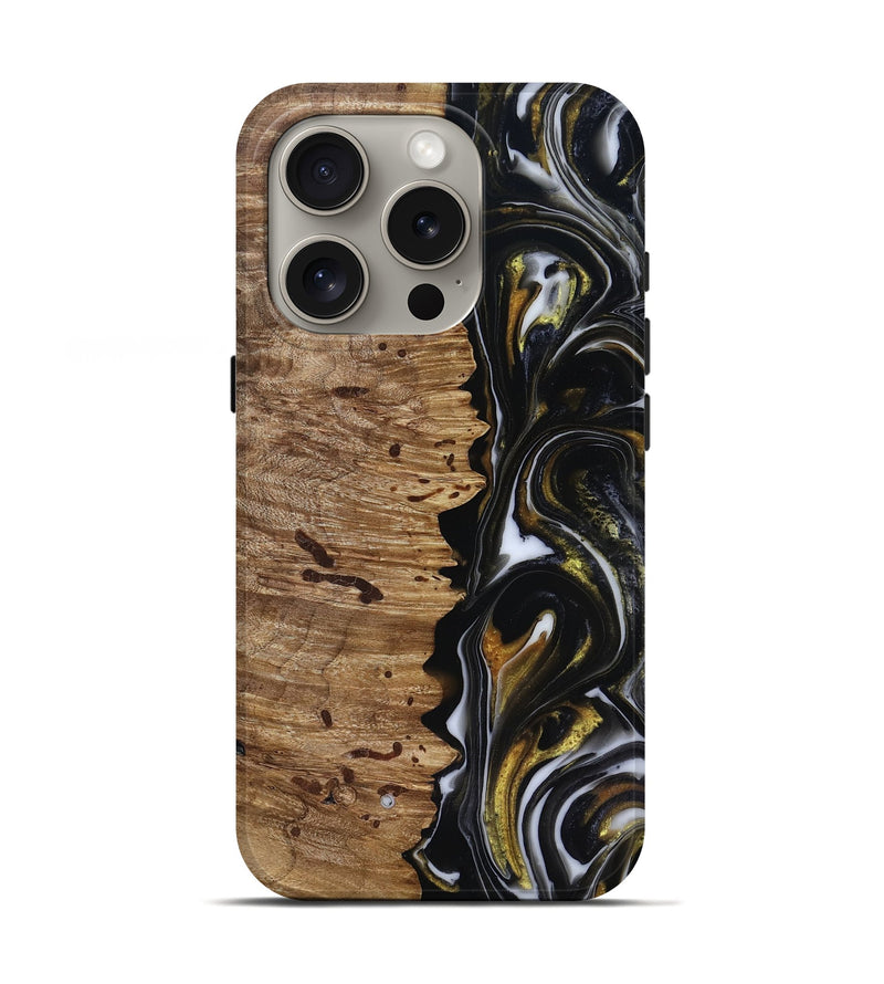 iPhone 16 Pro Wood Live Edge Phone Case - Alberto (Black & White, 818239)