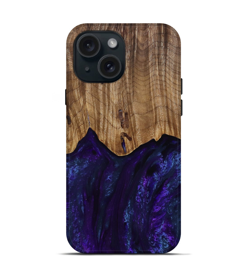 iPhone 15 Wood Live Edge Phone Case - Roscoe (Purple, 818241)