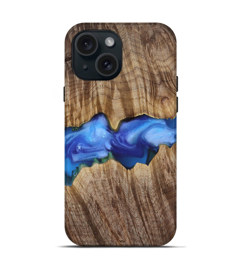 iPhone 15 Wood Live Edge Phone Case - Ole (Blue, 818244)