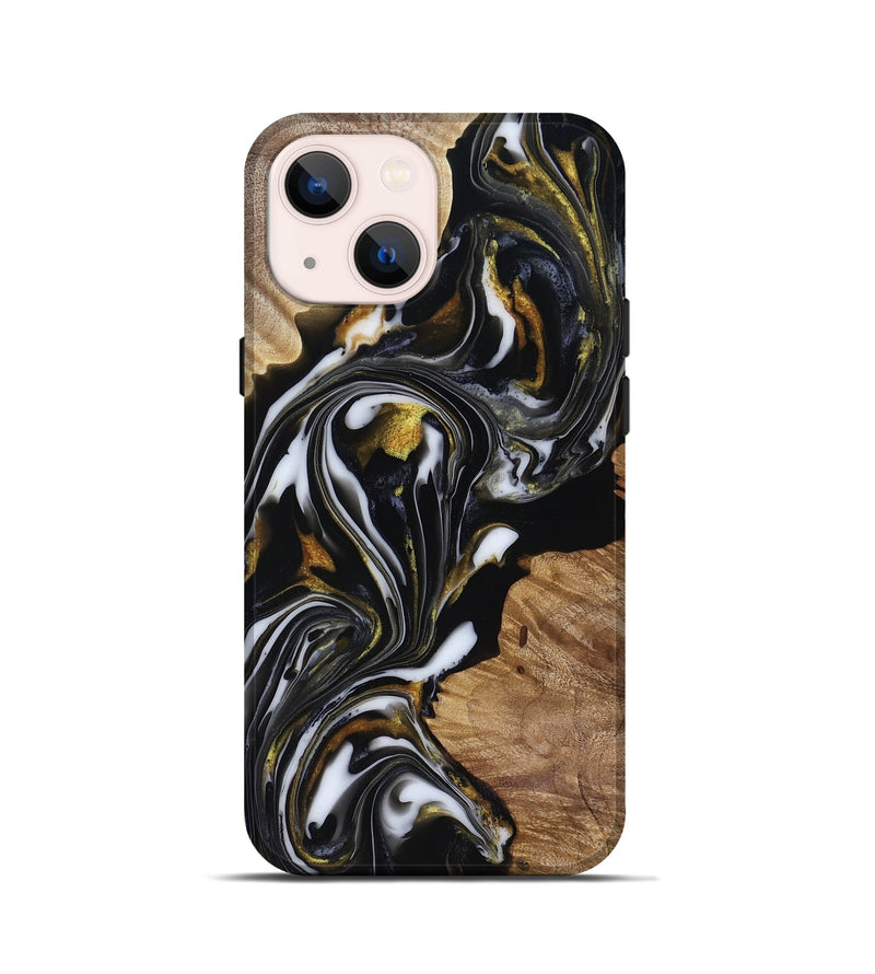iPhone 13 mini Wood Live Edge Phone Case - Katy (Black & White, 818245)