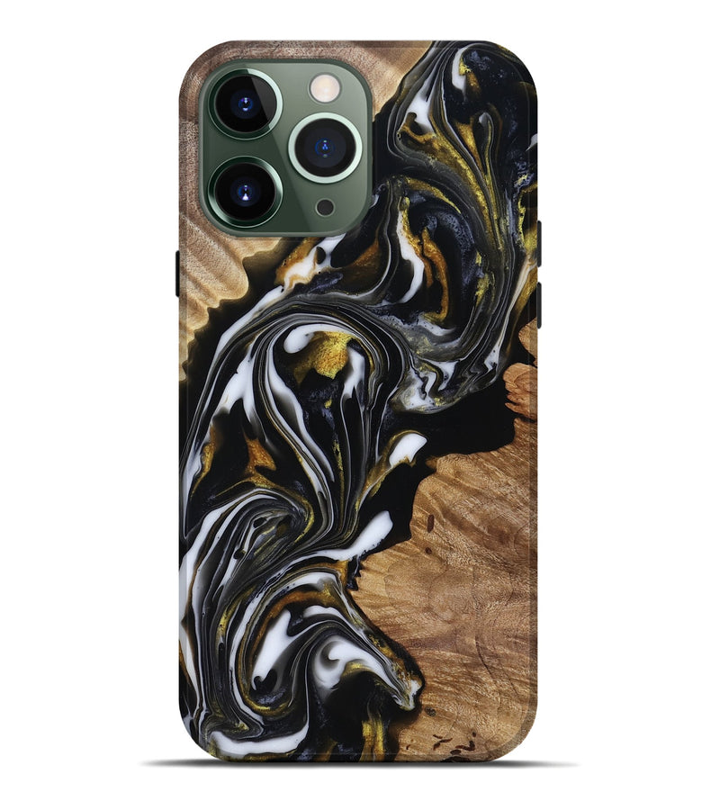 iPhone 13 Pro Max Wood Live Edge Phone Case - Katy (Black & White, 818245)