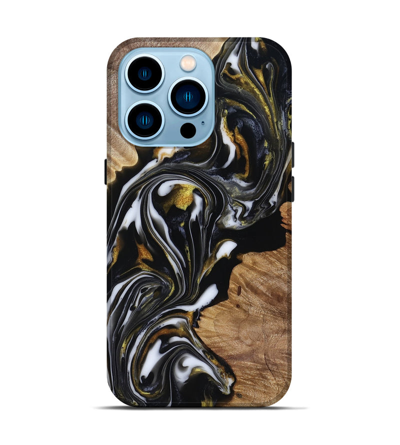 iPhone 14 Pro Wood Live Edge Phone Case - Katy (Black & White, 818245)