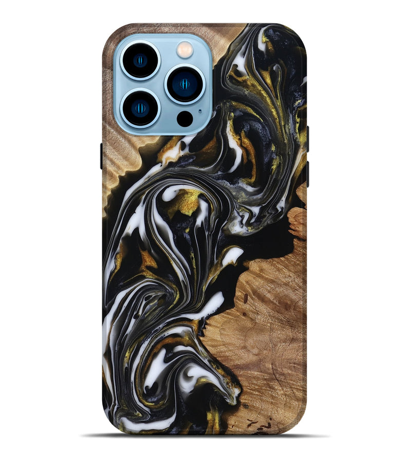 iPhone 14 Pro Max Wood Live Edge Phone Case - Katy (Black & White, 818245)
