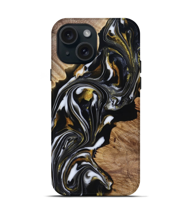 iPhone 15 Wood Live Edge Phone Case - Katy (Black & White, 818245)