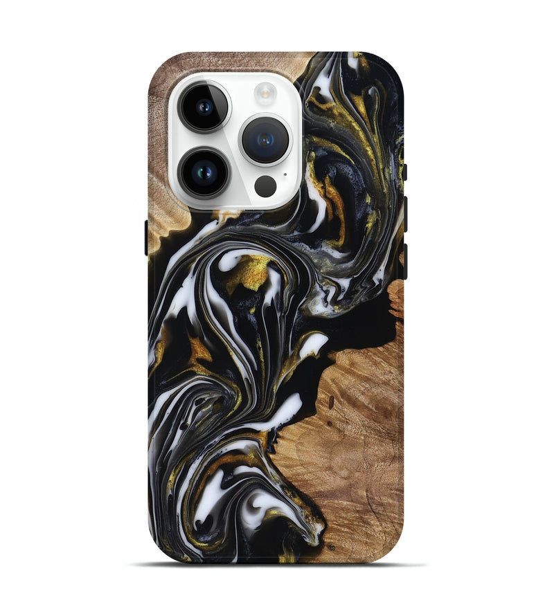 iPhone 15 Pro Wood Live Edge Phone Case - Katy (Black & White, 818245)