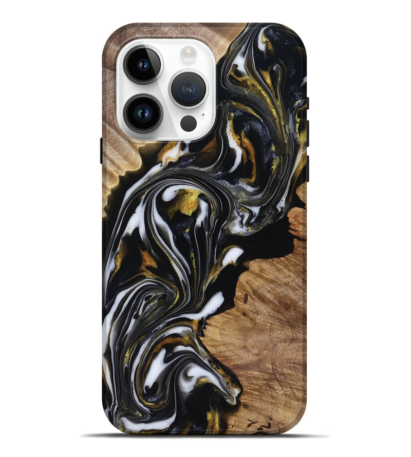 iPhone 15 Pro Max Wood Live Edge Phone Case - Katy (Black & White, 818245)
