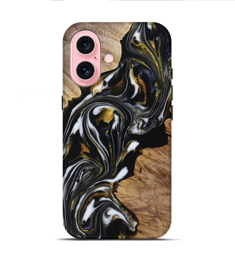 iPhone 16 Wood Live Edge Phone Case - Katy (Black & White, 818245)