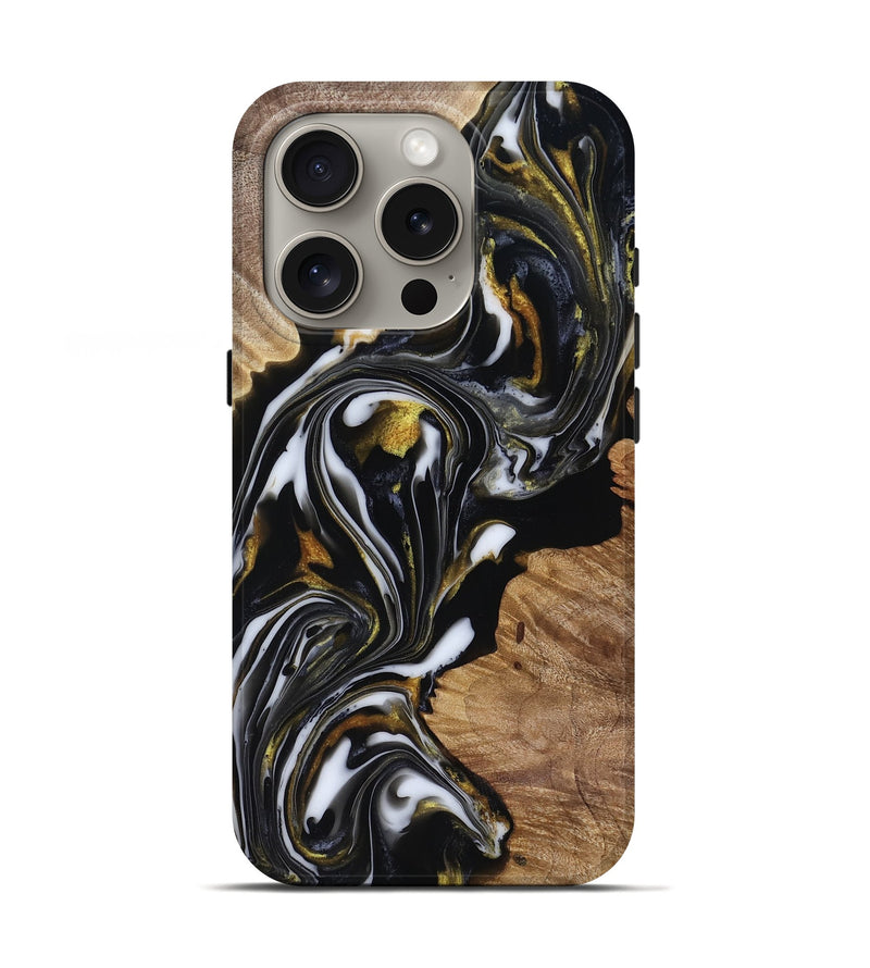 iPhone 16 Pro Wood Live Edge Phone Case - Katy (Black & White, 818245)
