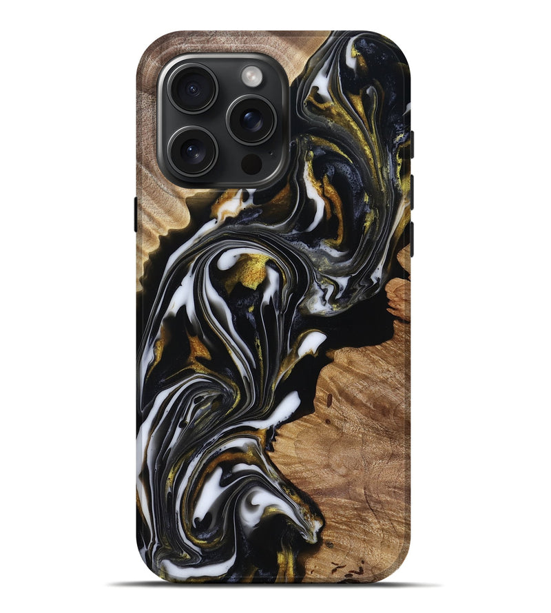 iPhone 16 Pro Max Wood Live Edge Phone Case - Katy (Black & White, 818245)