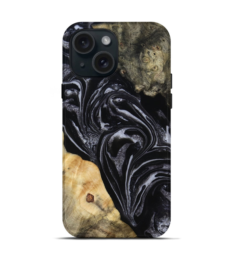 iPhone 15 Wood Live Edge Phone Case - Claude (Black & White, 818247)